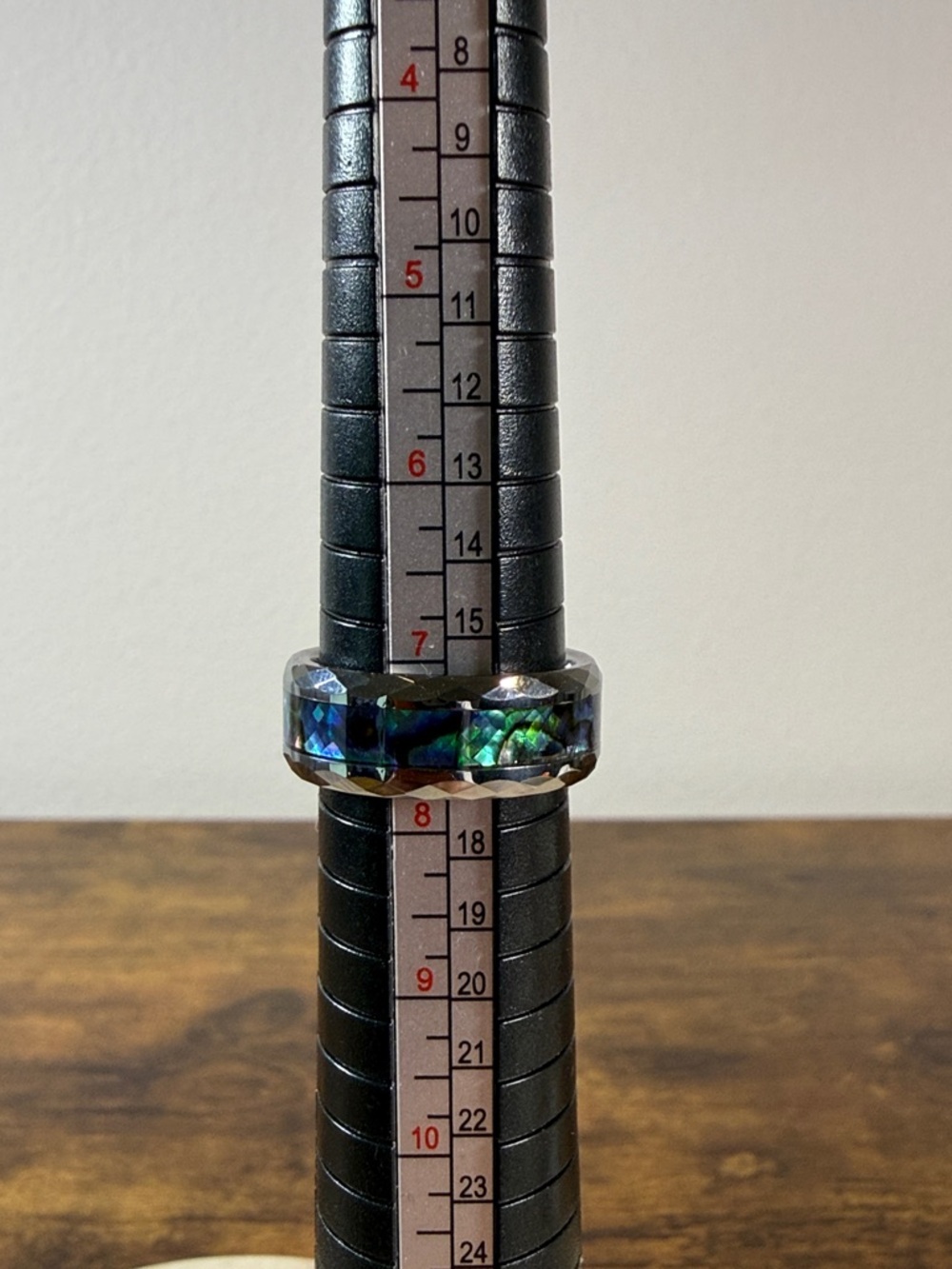 Tungsten Ring with Blue-Green Abalone Inlay, Size 7.75” - Picture 2 of 6